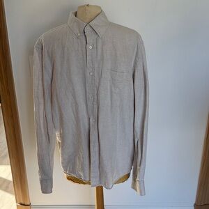 Zara Men's Light Beige Linnen Casual Button-Down Shirt